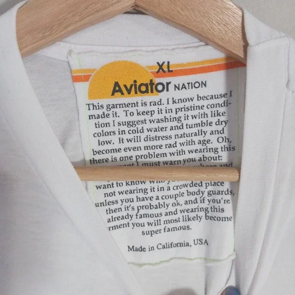 Aviator Nation White Rainbow Logo Tee Size XL Made in USA Casual Graphic Shirt - Picture 3 of 5